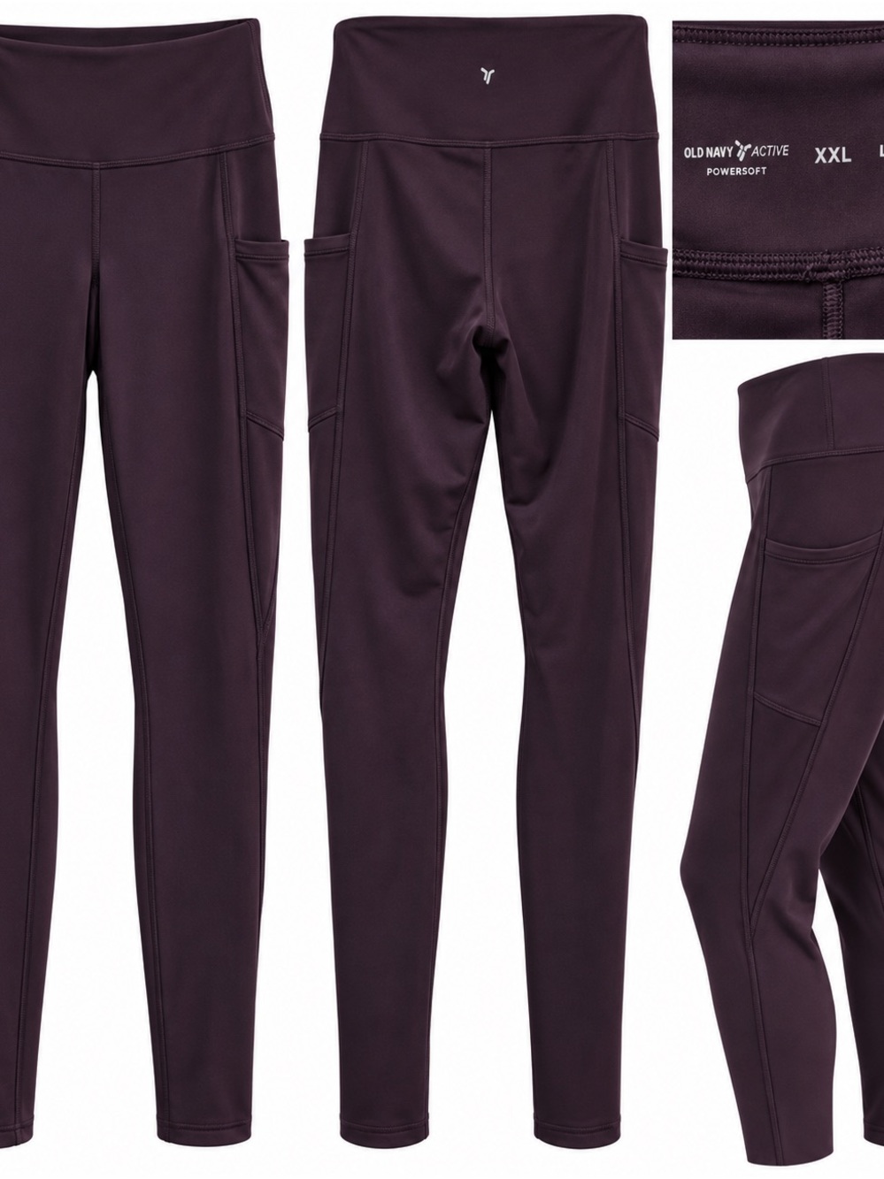 Old Navy Active Deep Plum High-Waist PowerSoft Leggings with Side Pockets